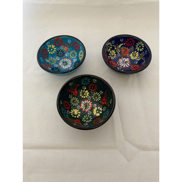 3 Turkish Ceramic 3 1/4" Salt Cellar Dip Bowl Serving Bowl - Picture 1 of 9